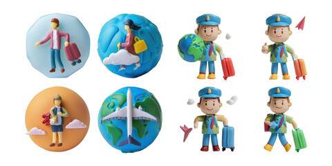 Fototapeta premium Colorful Travel Illustrations for Fun Designs, PNG collection, set bundle, isolate on transparent or white background