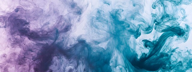 Fototapeta premium Piece of an abstract representation of a blue, teal, and purple cloud with swirling smoke-like patterns that form into various shapes like flowers or tentacles