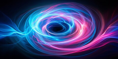 A swirling abstract vortex of vibrant blue and pink light against a dark background.