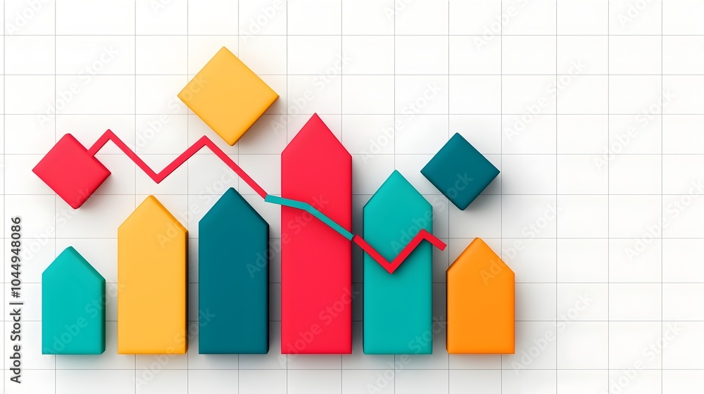 Poster Intricate Multi Layered Data Visualization with Vibrant Intersecting Line Charts Bar Graphs and Grid Elements on Clean White Background Representing Detailed Data Analysis and Informative Presentation