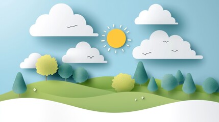 Bright and cheerful landscape with clouds and sun a playful nature scene for visual inspiration