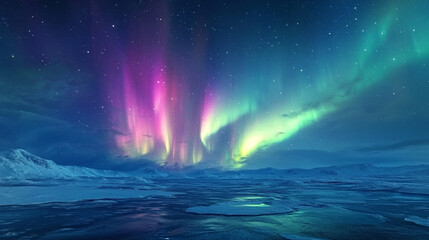 Naklejka premium Northern Lights Over a Frozen Landscape Landscapes 