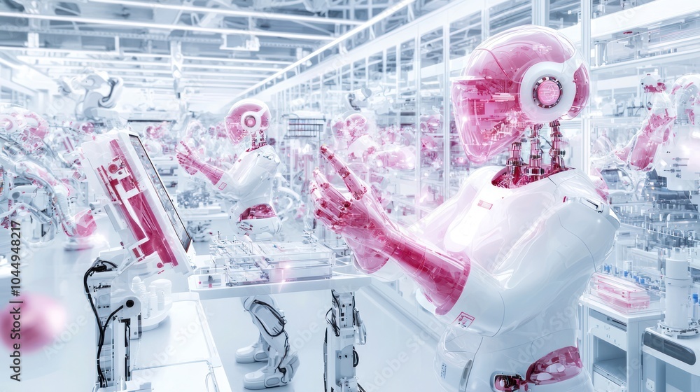 Poster futuristic robotics in high-tech manufacturing a glimpse into automated production environments