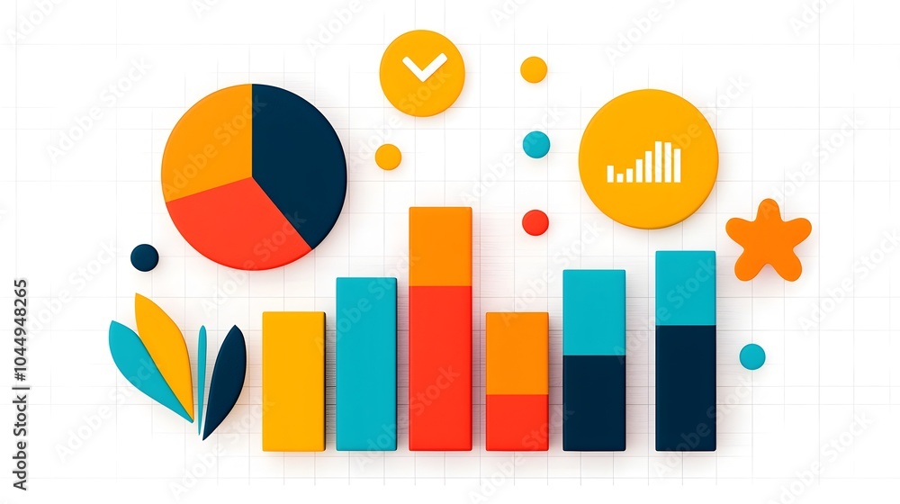 Leinwandbilder Multicolor Bar and Line Chart Combination Displayed on a Clean White Background with Grid Lines Providing Comprehensive Data Analysis and Insightful Visualization in a Modern and Minimalist Style
