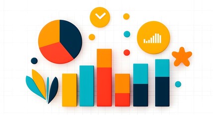 Multicolor Bar and Line Chart Combination Displayed on a Clean White Background with Grid Lines Providing Comprehensive Data Analysis and Insightful Visualization in a Modern and Minimalist Style