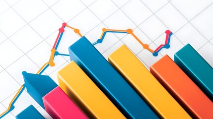 Detailed layered graphs with multiple vibrant line charts and bars displayed on a clean white background with a grid perfect for modern data analysis and visualization