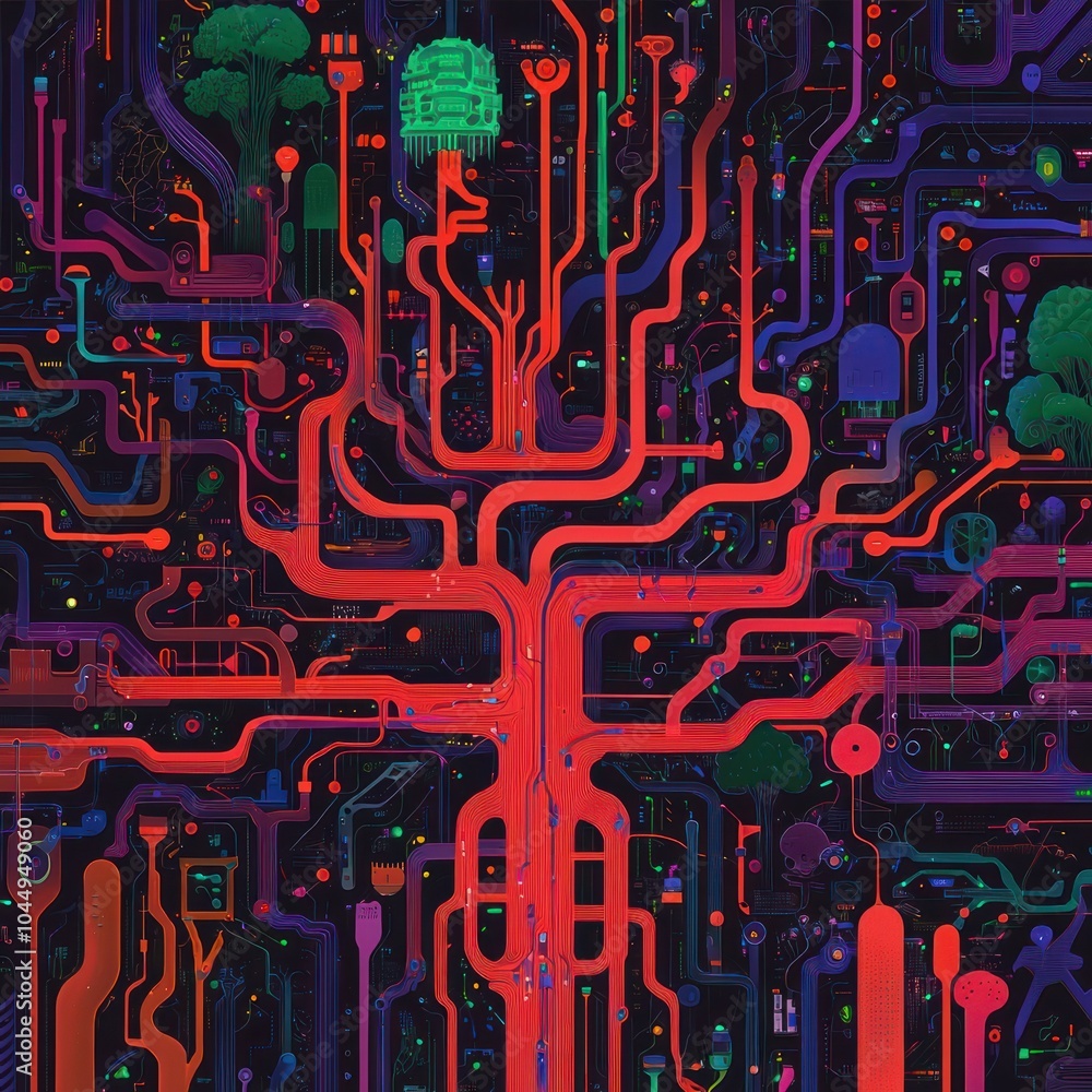 Poster intricate neural pathways a visual exploration of connectivity and technology in nature