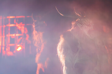 Christmas devils. Krampus in the flames. Birth tradition of the mountains of Friuli.