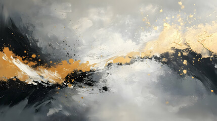 Abstract Painting with Gold Accents - Grey, White, Black, Gold