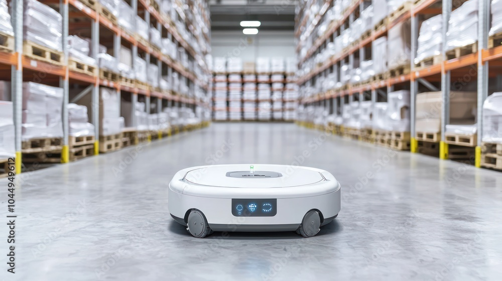 Poster autonomous warehouse robot optimizing efficiency in modern logistics and supply chain management