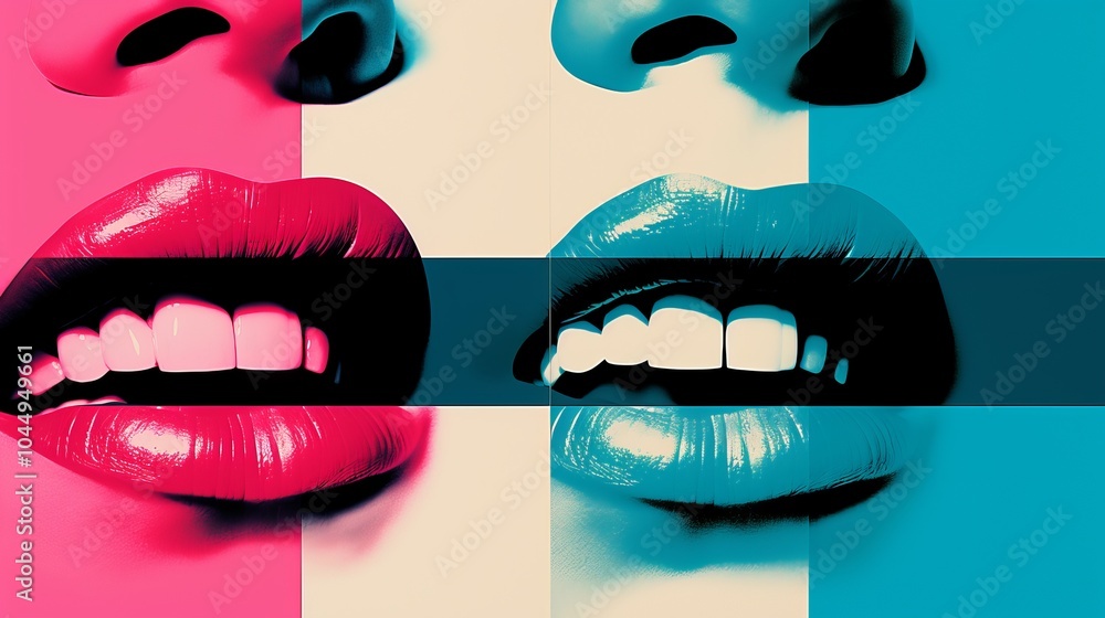 Aufkleber vibrant lips in contrasting colors capture emotion and expression in a modern style