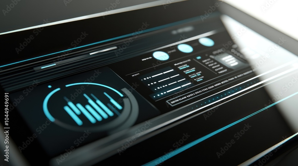 Poster futuristic digital dashboard with data visualizations
