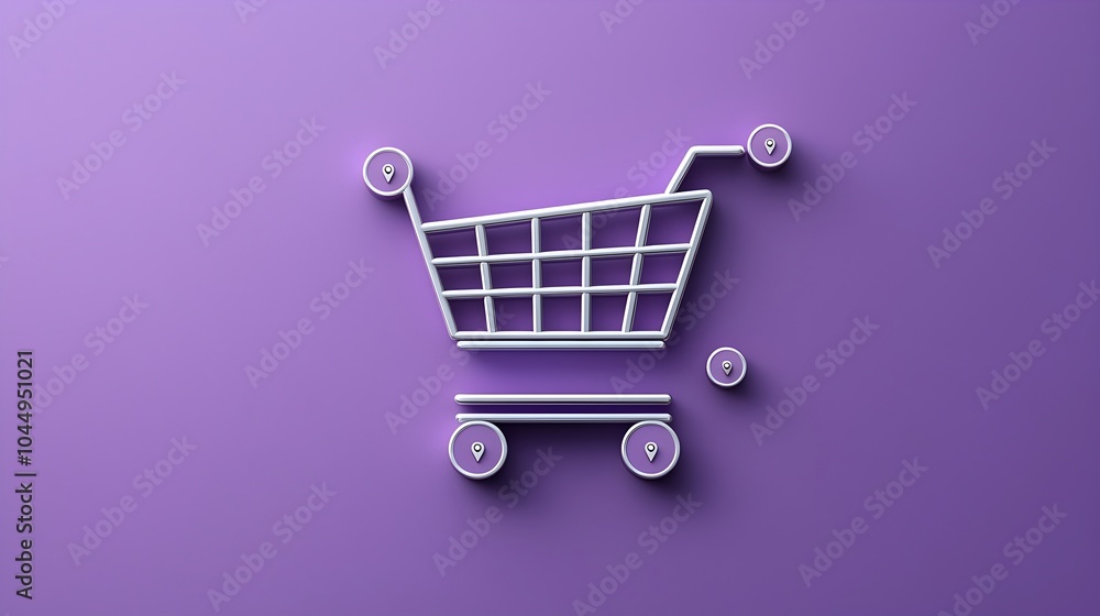 Fototapete neumorphic style shopping cart icon set against a vibrant purple gradient background featuring 3d pi