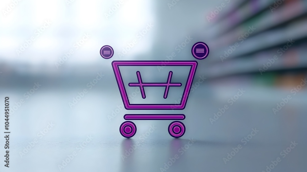 Fototapete stylish neumorphic shopping cart icon featuring a smooth purple gradient design and 3d outlined butt