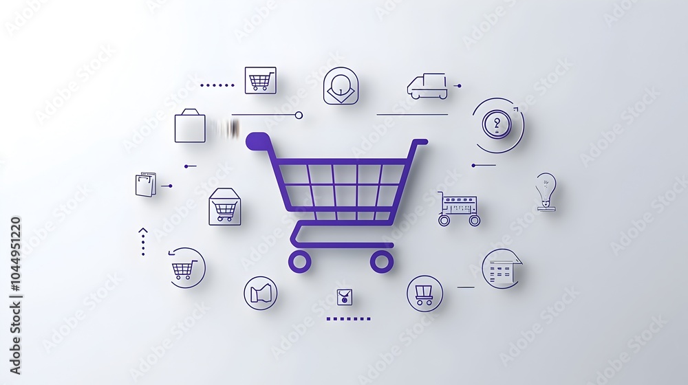 Leinwandbilder Sleek and modern purple gradient shopping cart line icon with neumorphic style buttons featuring a minimalist 3D design perfect for ecommerce online buying