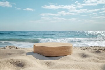 Wooden Platform on Sandy Beach with Ocean View