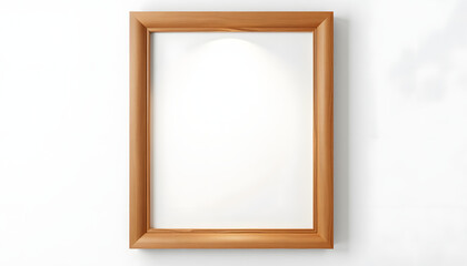 Picture frame mockup, Set of two vertical oak wooden frames on white wall, Template for artwork, painting or poster isolated with white highlights, png