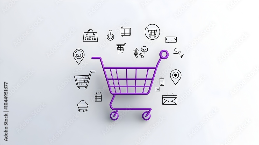 Fototapete neumorphic shopping cart design with a gentle purple gradient soft 3d pin buttons and outlined icons