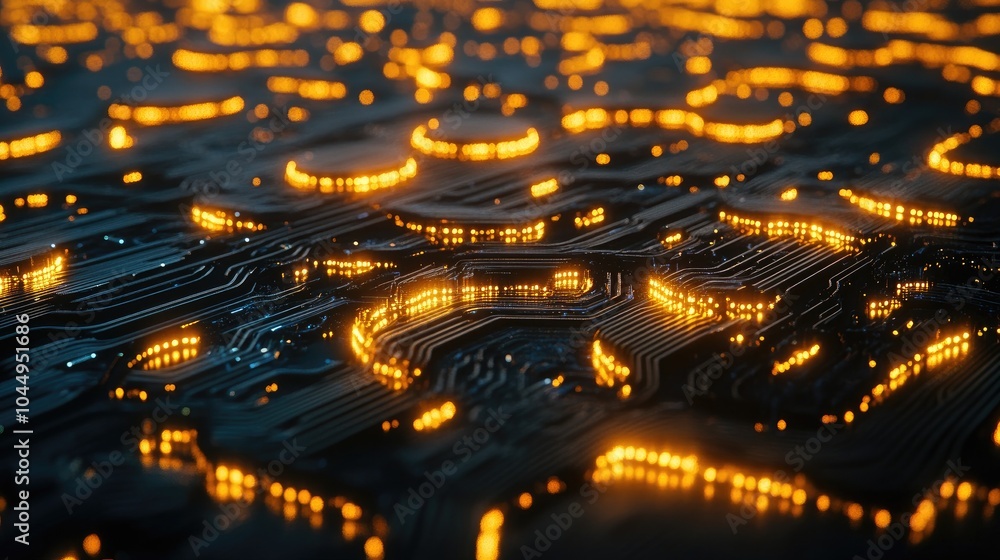 Poster glowing circuit board with illuminated patterns