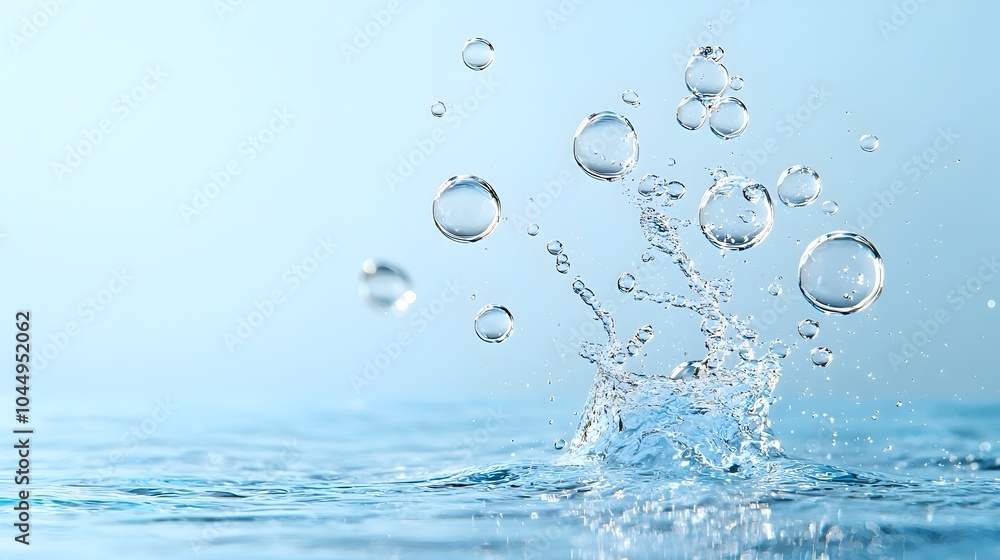 Fototapete airy water bubbles delicately floating and drifting on a soft blue gradient background creating a mi