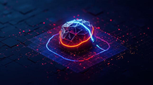 A 3D visualization of a digital firewall featuring a glowing protective barrier that blocks cyber threats, showcasing layers of security and technology.