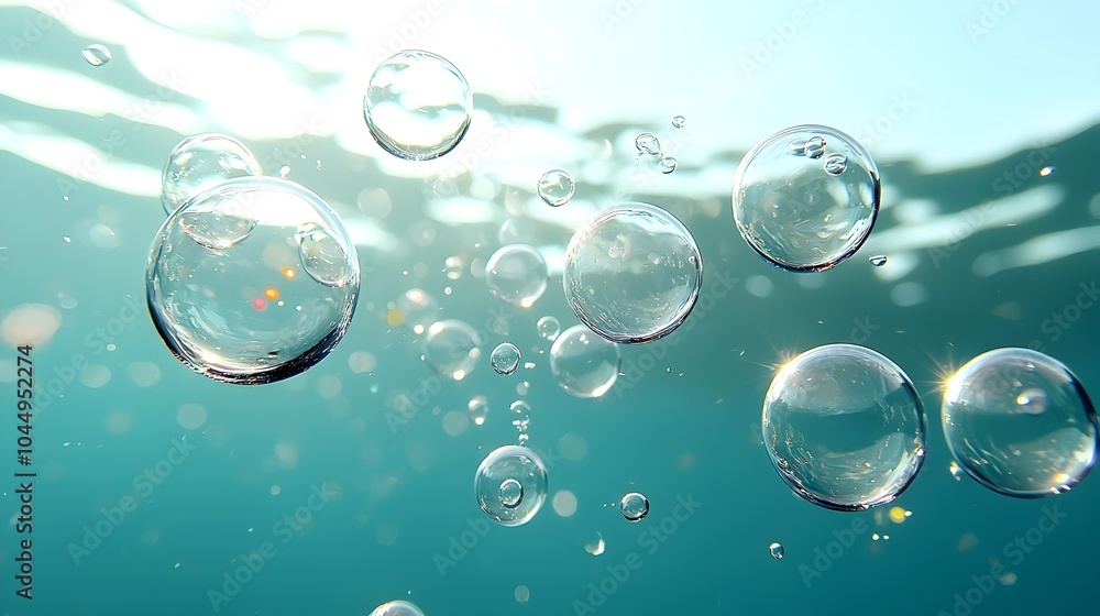 Poster ethereal underwater bubbles a serene digital wallpaper backdrop featuring transparent air bubbles ag