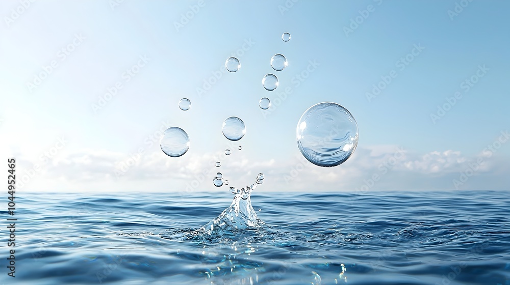 Fototapete Captivating Floating Water Bubbles Suspended on a Smooth Gradient Ocean Blue Background Creating a Serene and Tranquil Underwater Atmosphere for Wallpaper Designs and Digital Art