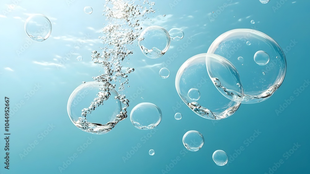 Poster serene underwater bubbles floating upward on tranquil blue background capturing the essence of under