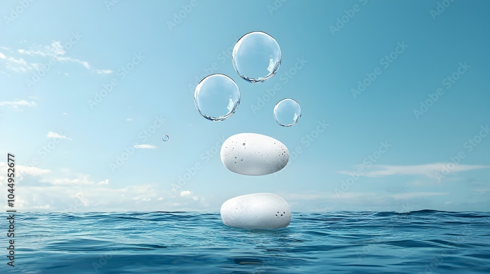 Poster tranquil underwater bubbles floating upward on serene blue abstract wallpaper capturing the essence 
