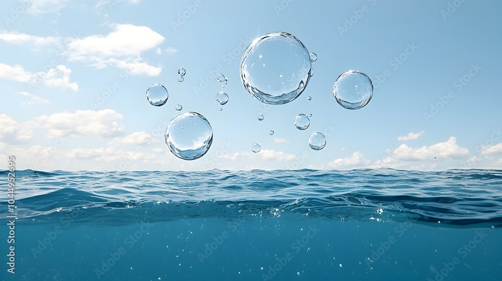 Poster serene underwater abstraction with floating air bubbles in tranquil blue backdrop ethereal and calmi