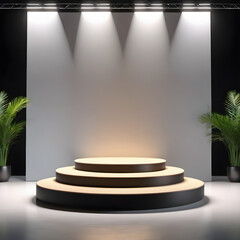 Scene with podium for mock up presentation in minimalism style