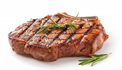 Delicious Grilled Beef Steak Isolated on White Background for Food Presentation Generative AI