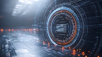 Obraz premium Futuristic 3D tech circle design with glowing points and digital lines against a dark background symbolizing big intelligence and technological advancements