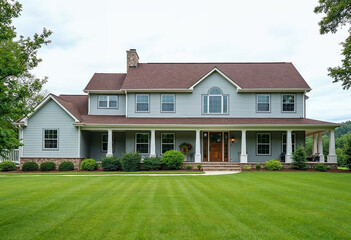 Fototapeta premium Modern Two-Story real estate House with Spacious Lawn and Classic Design