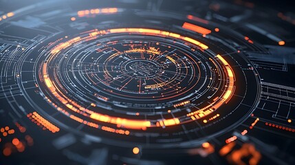 Glowing Tech Circle with Complex Digital Connections and Data Streams Set Against a Dark Backdrop 3D Rendering Symbolizing Big Data and Digital Transformation