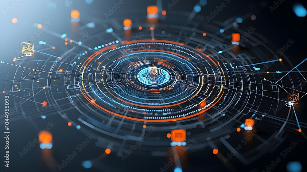 Poster Mesmerizing abstract polygonal technology background with complex geometric patterns and data points rendered in 3D to symbolize big data tech innovation and digital transformation