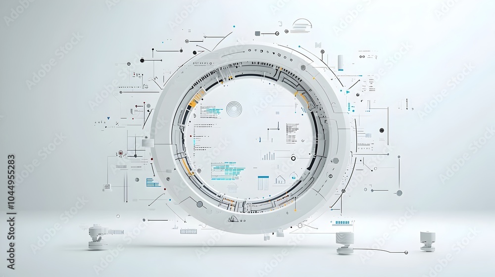 Poster Polygonal 3D rendered circle with abstract geometric shapes and tech inspired connections symbolizing big data and futuristic technology  Futuristic digital art