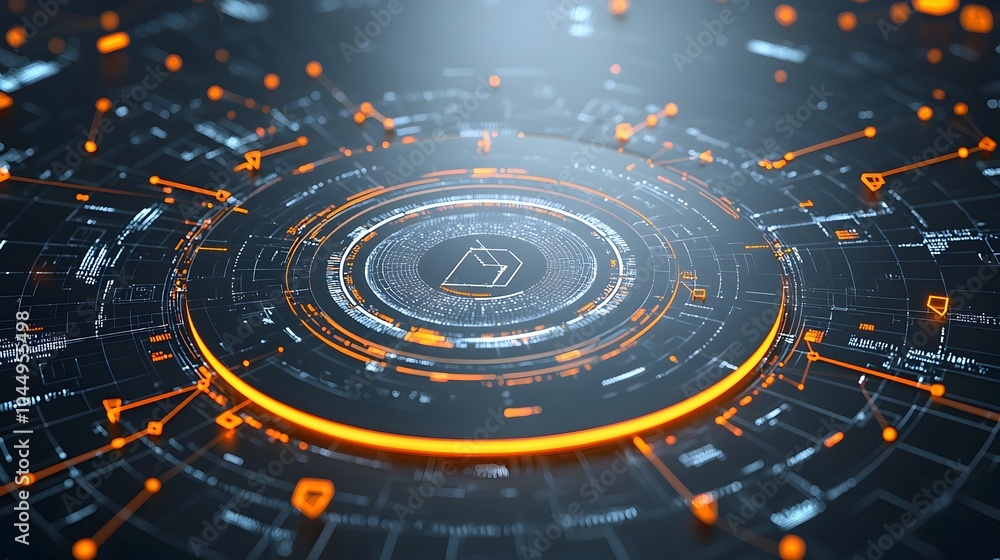 Poster Futuristic technological backdrop with vibrant polygonal shapes digital connections and data processing elements representing innovation and advancements in technology and intelligence