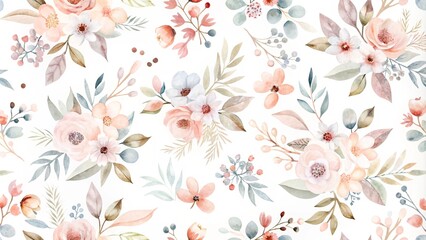Watercolor flowers seamless pattern backgrounds, and abstract flowers made from watercolor paint splashes on white. Colorful floral watercolor pattern on a dark blue background perfect for textile