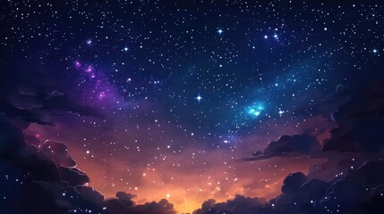 Naklejka premium A vibrant night sky filled with stars and a glowing Milky Way, symbolizing the infinite beauty and mystery of the universe