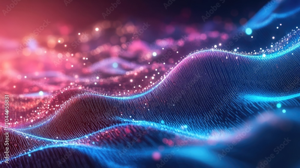 Poster Quantum computer technology with a deep learning concept, futuristic waves
