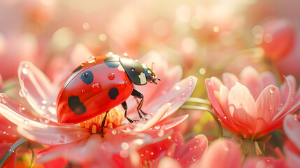 Stunning macro image of a ladybug exploring a flower petal
