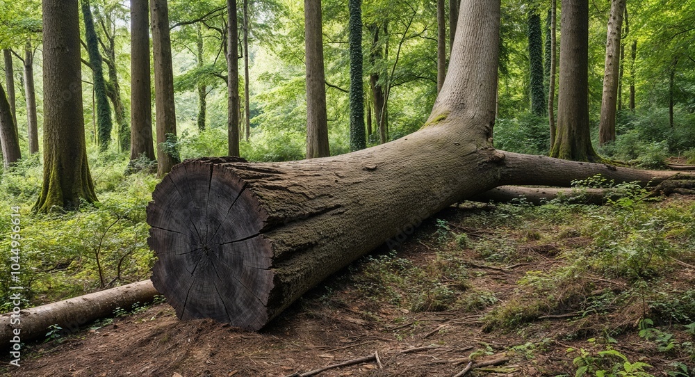 Poster fallen tree trunk in lush forest background majestic fallen tree trunk serving as a natural feature 