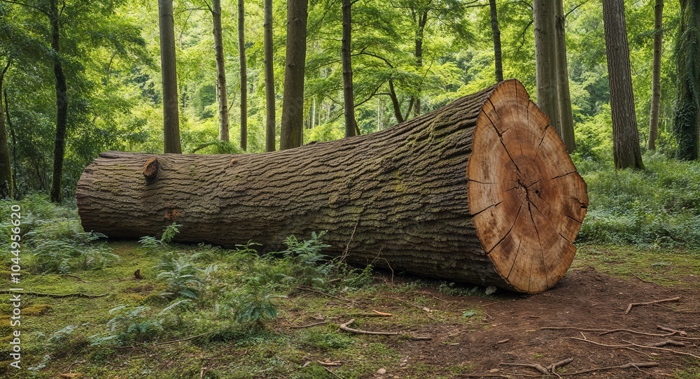 Poster fallen tree trunk in lush forest background majestic fallen tree trunk serving as a natural feature 