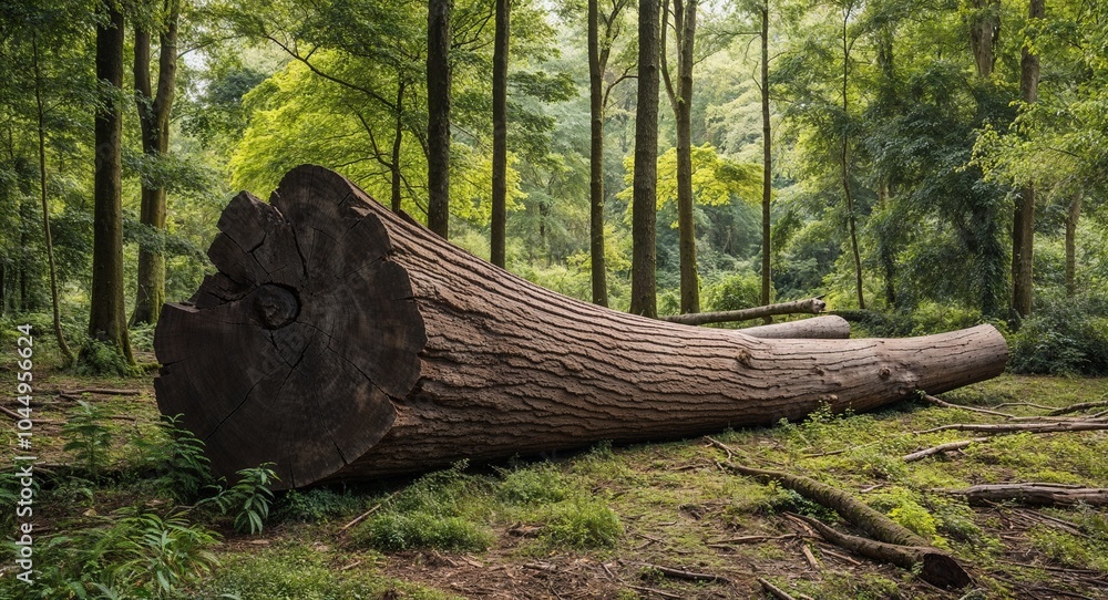 Aufkleber fallen tree trunk in lush forest background majestic fallen tree trunk serving as a natural feature 
