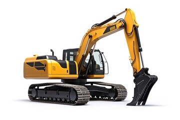 Excavator white background construction.
