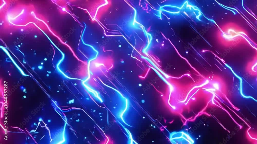 Poster vibrant neon lights illuminating a dark background with abstract patterns and dynamic flowing lines