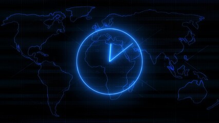 Neon clock isolated, counting down analog clock symbol, Glowing neon clock