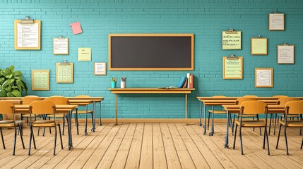 A polished education flyer featuring a bright classroom filled with resources, promoting scholarship options for future success.