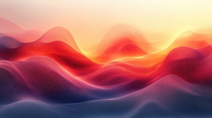 Fototapeta premium Abstract landscape of red, orange, and blue waves against a white background.